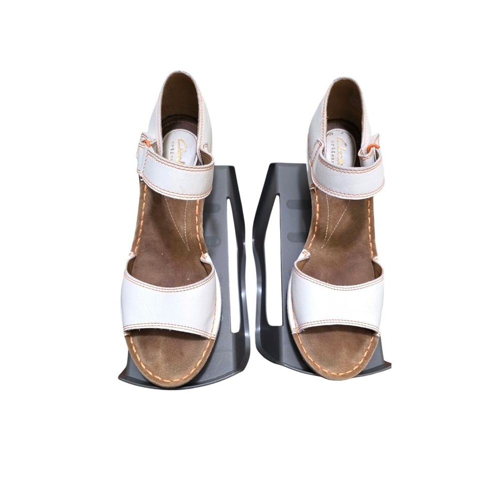 Clarks White Leather Adjustable Strappy Wedge Sandals Womens Size‎ 9